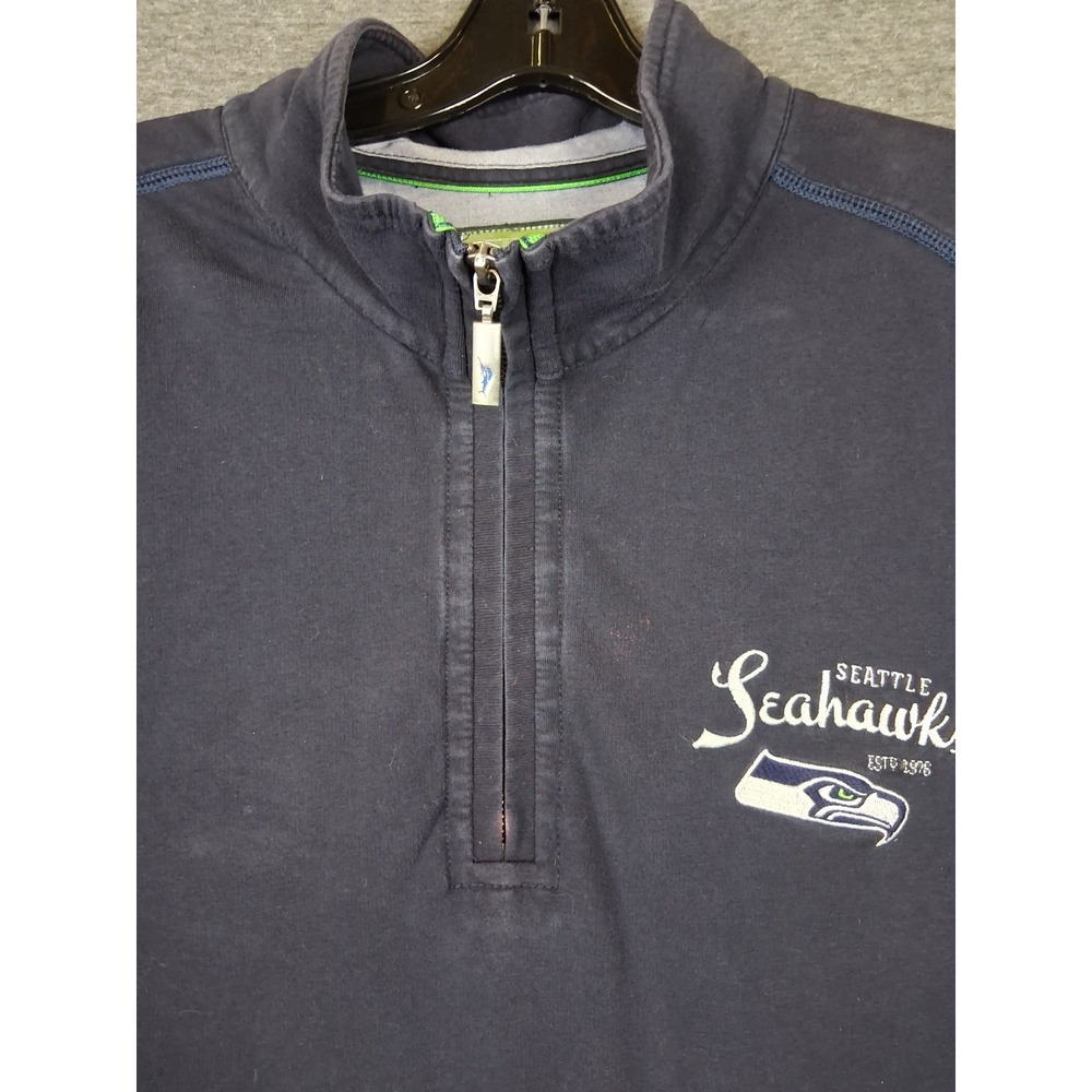 Tommy Bahama Mens Jacket 2XL Blue Knit 1/4 Zip Seahawks Football Logo Resort